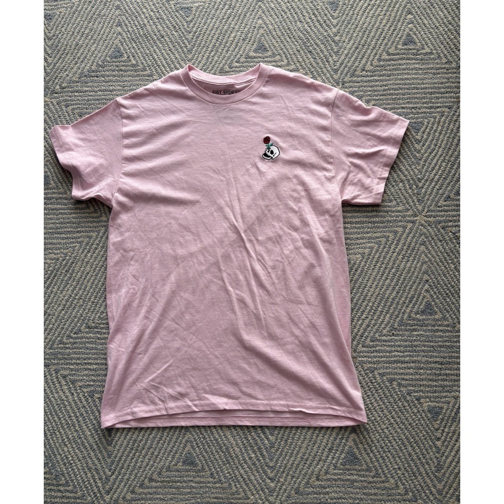 Riot Society Skull Rose Embroidered‎ Graphic T-Shirt - Pink - Medium